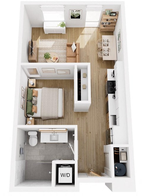 Floor plan for 1 bed, 1 bath, 575 sqft